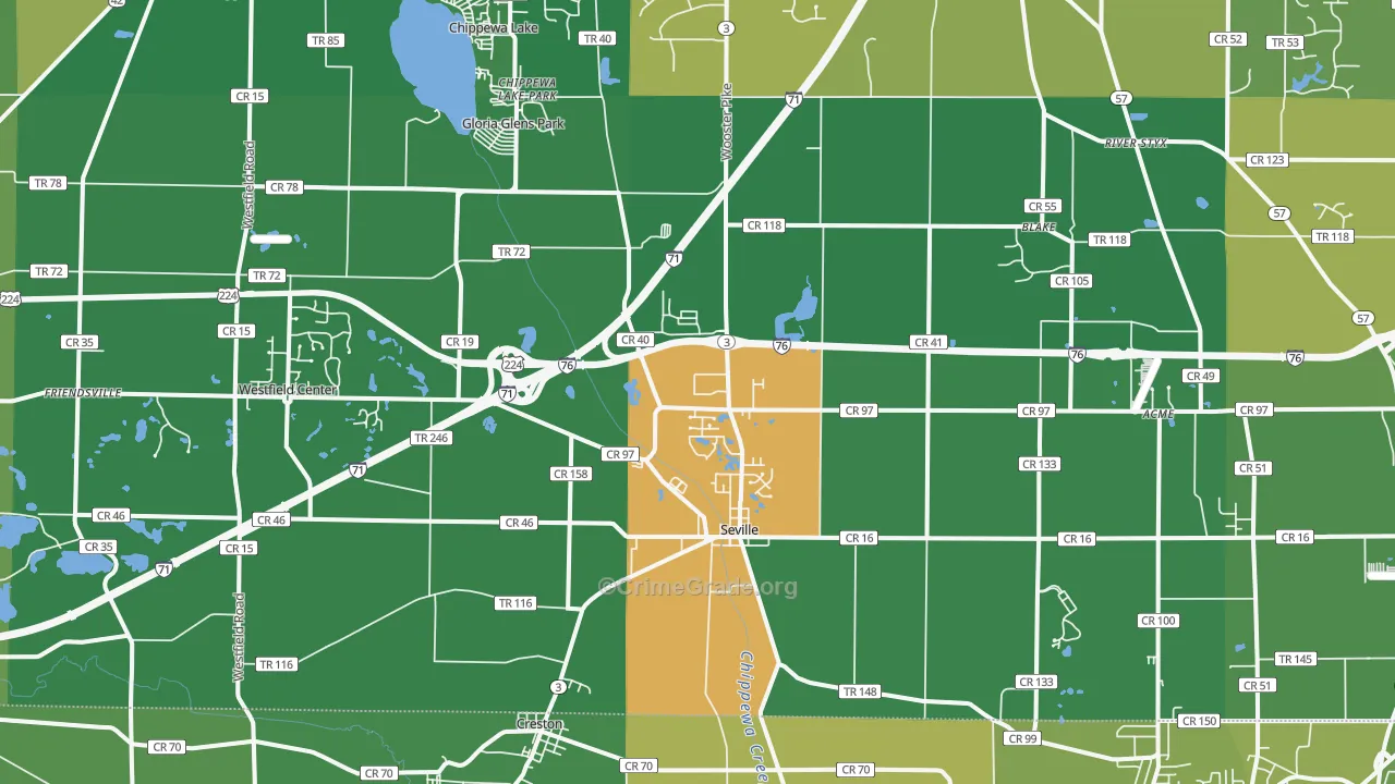 Seville, OH Map of Vehicle Theft Rates