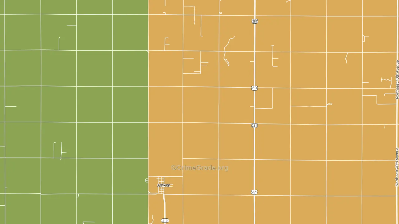 Seward, KS Map of Vehicle Theft Rates