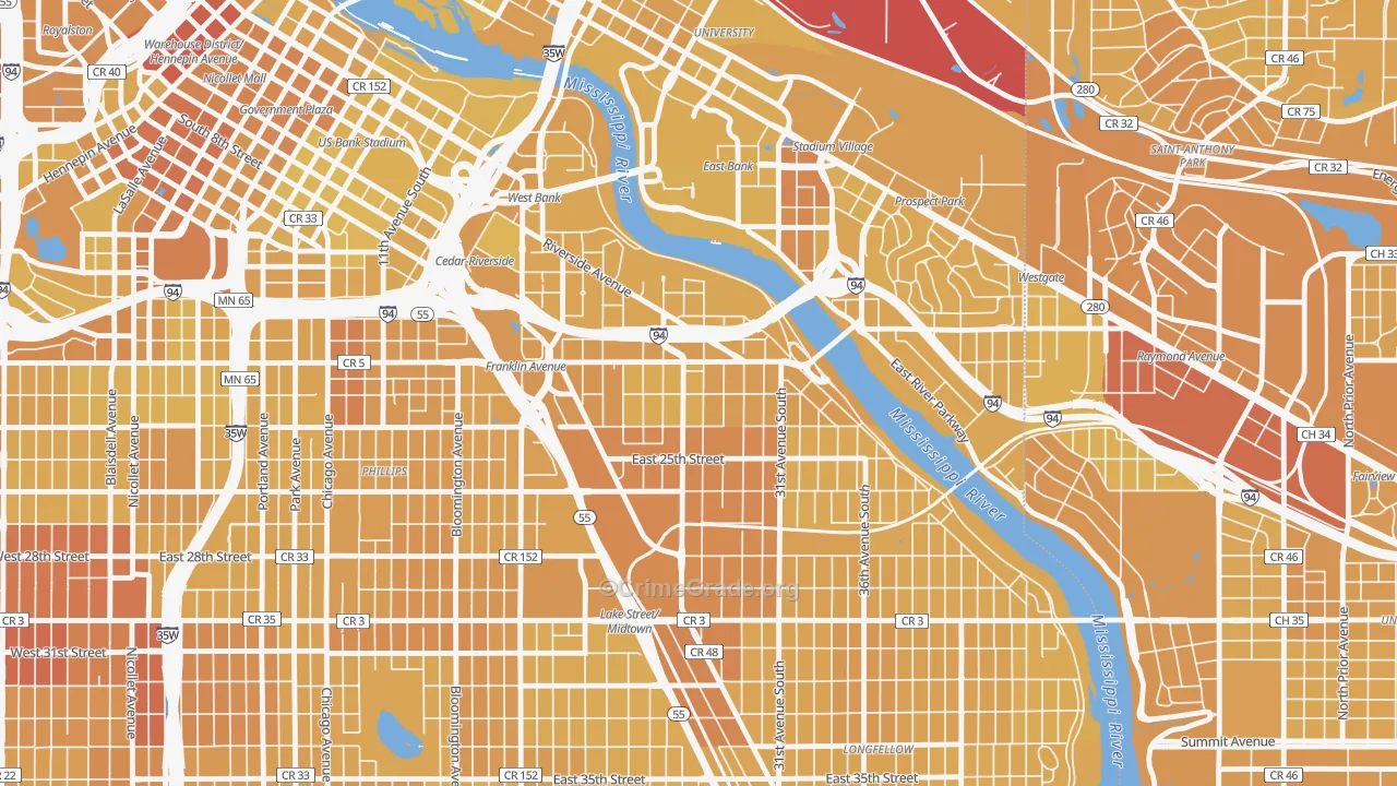 Seward, Minneapolis, MN Map of Vehicle Theft Rates