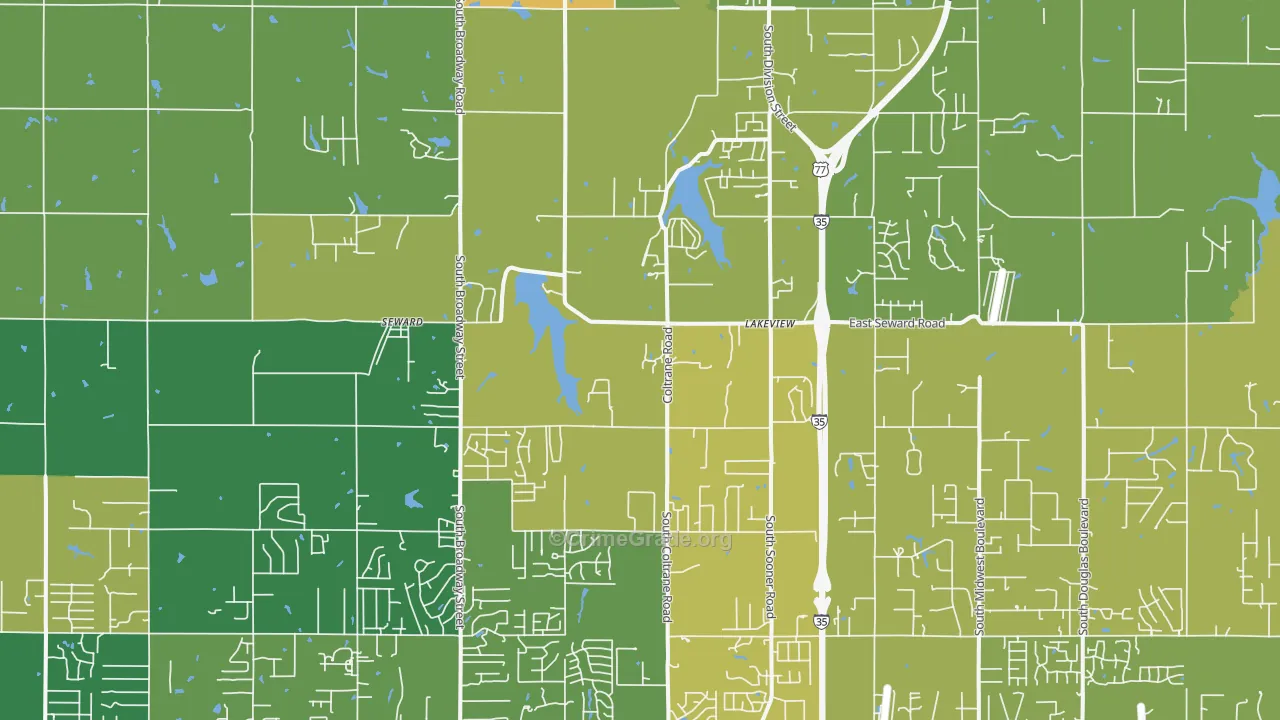 Seward, OK Map of Vehicle Theft Rates