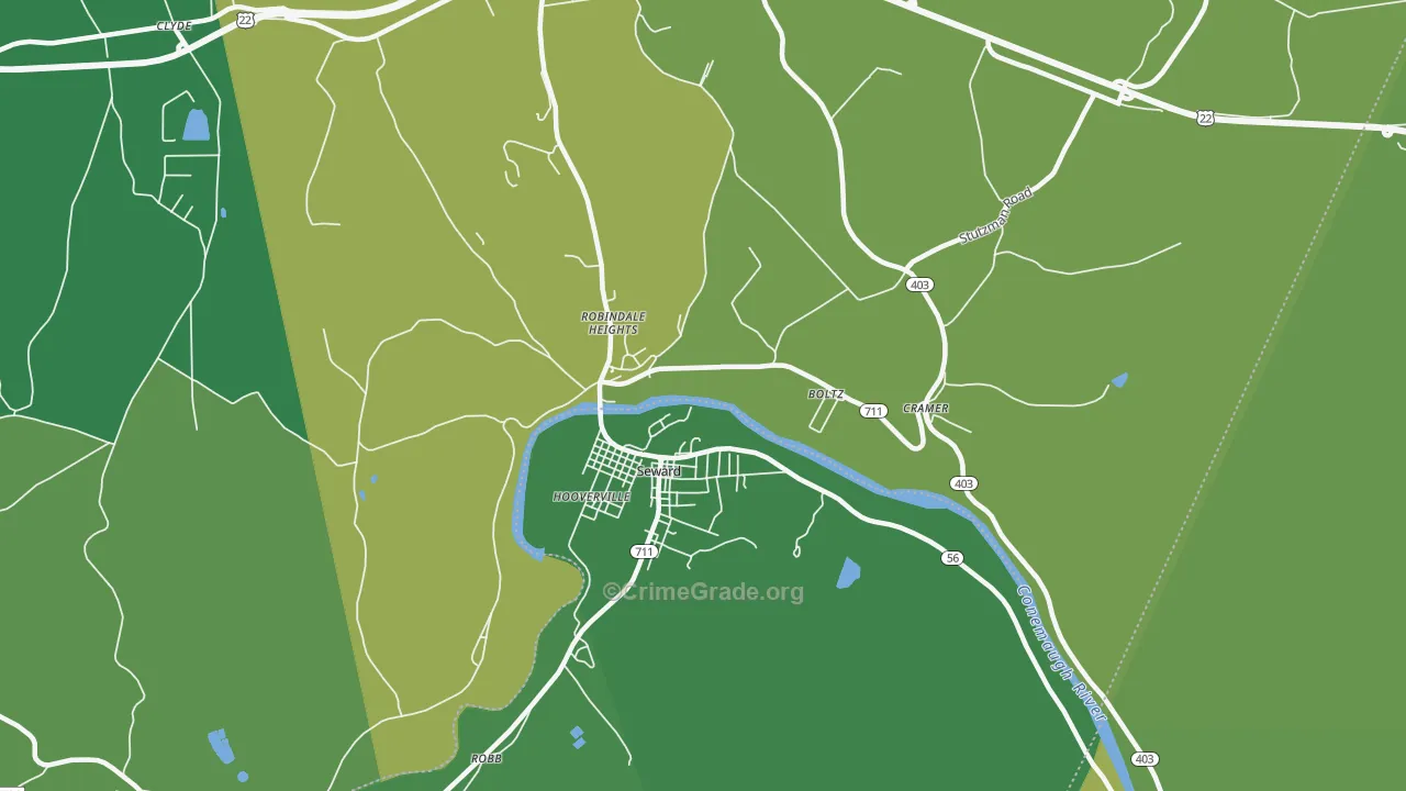 Seward, PA Map of Vehicle Theft Rates