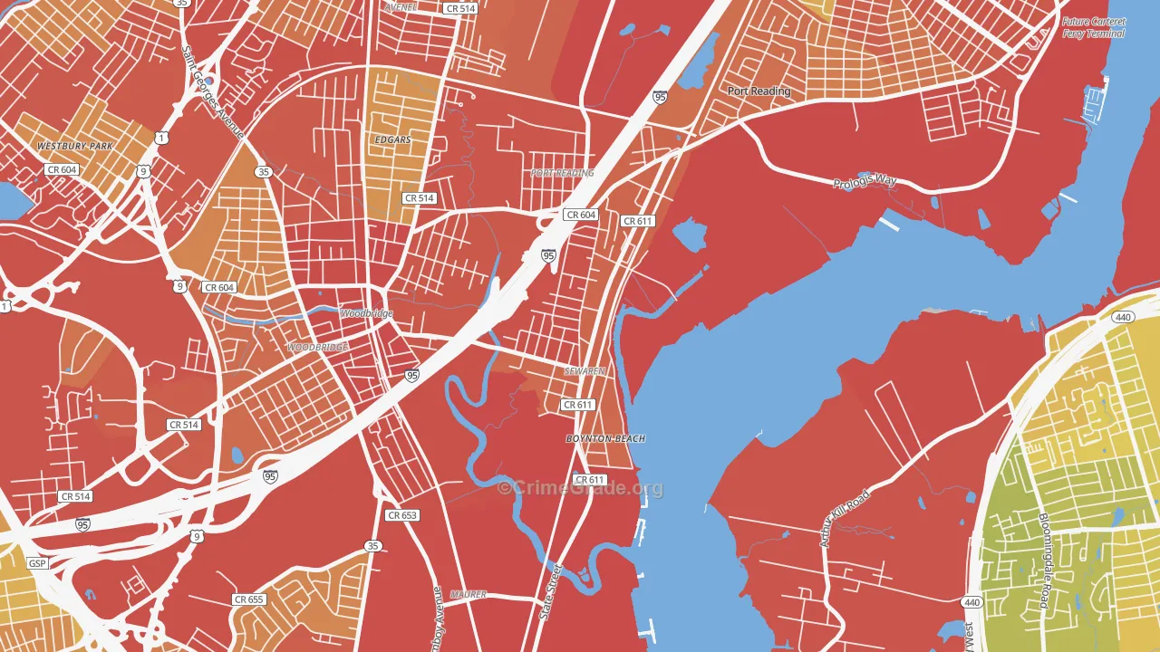 Sewaren, NJ Map of Vehicle Theft Rates