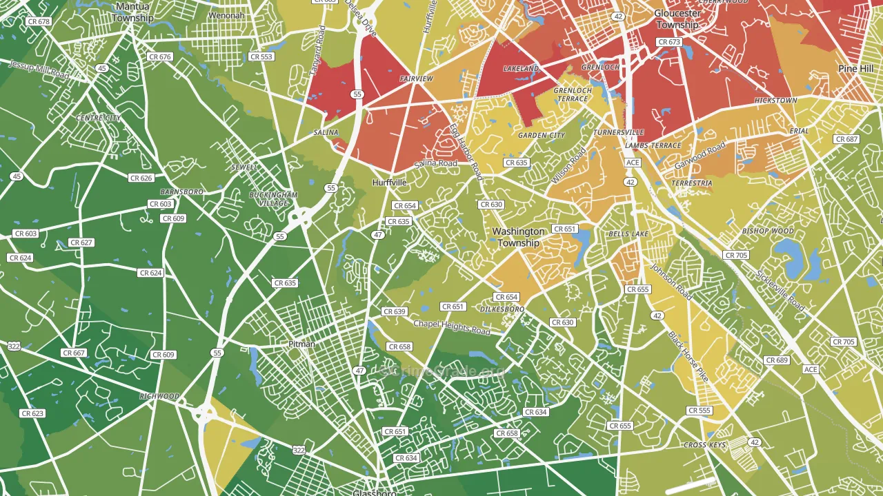 Sewell, NJ Map of Vehicle Theft Rates