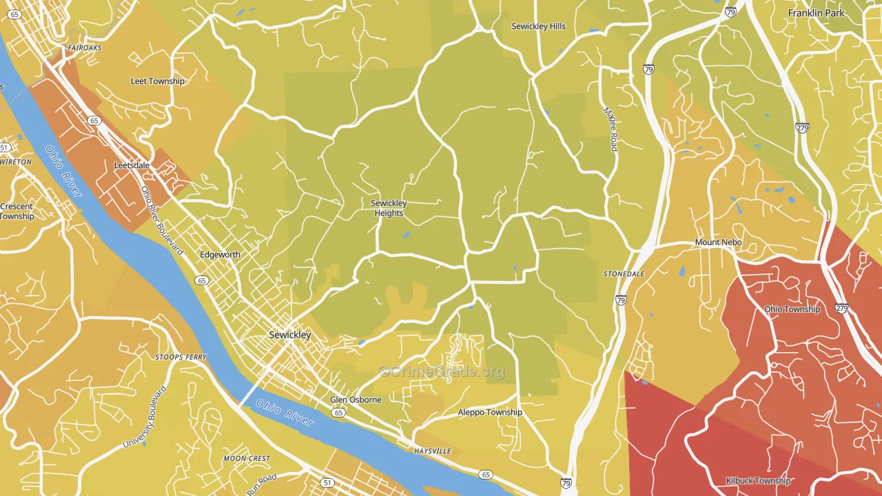 Sewickley Heights, PA Map of Vehicle Theft Rates