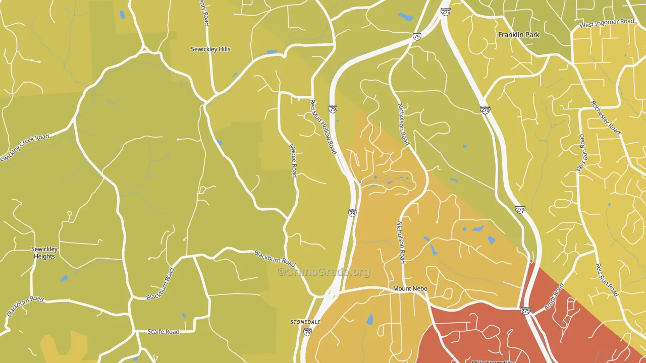 Sewickley Hills, PA Map of Vehicle Theft Rates