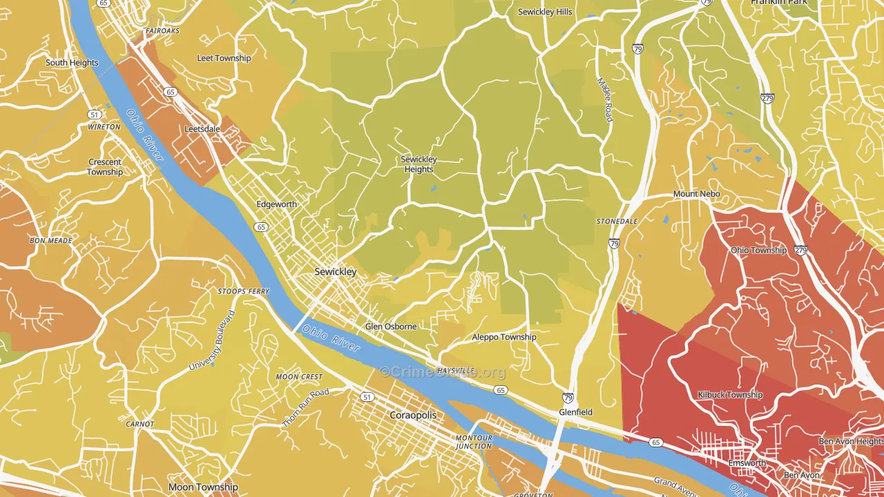 Sewickley, PA Map of Vehicle Theft Rates