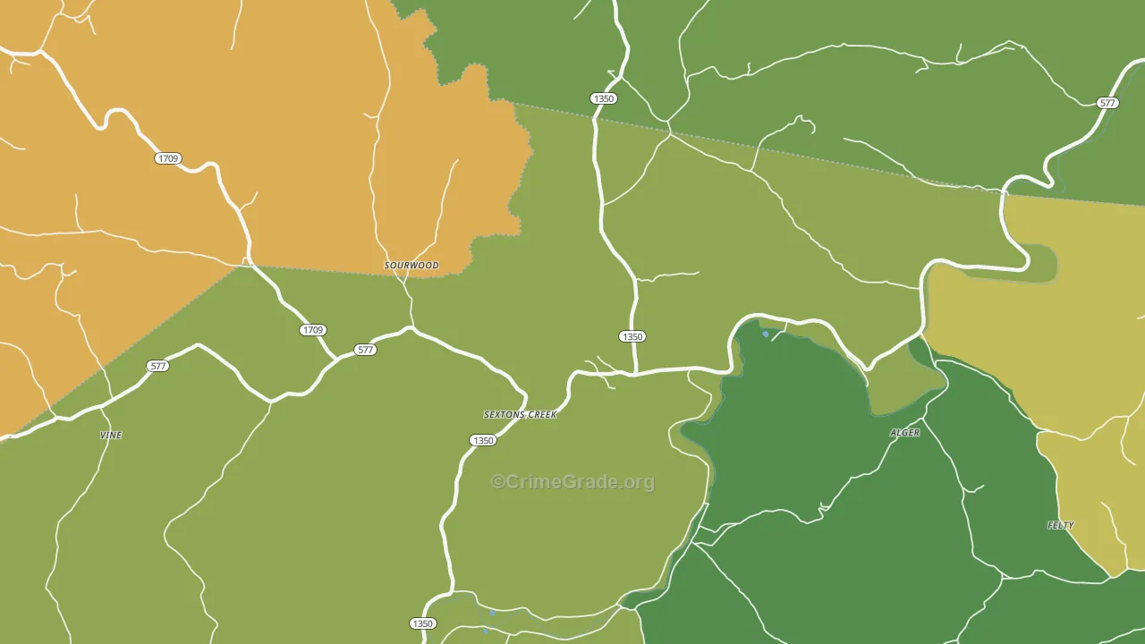Sextons Creek, KY Map of Vehicle Theft Rates