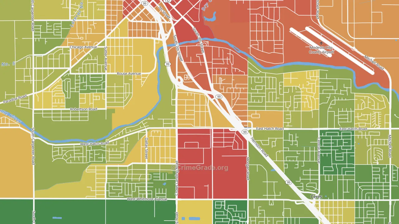 Shackelford, Modesto, CA Map of Vehicle Theft Rates