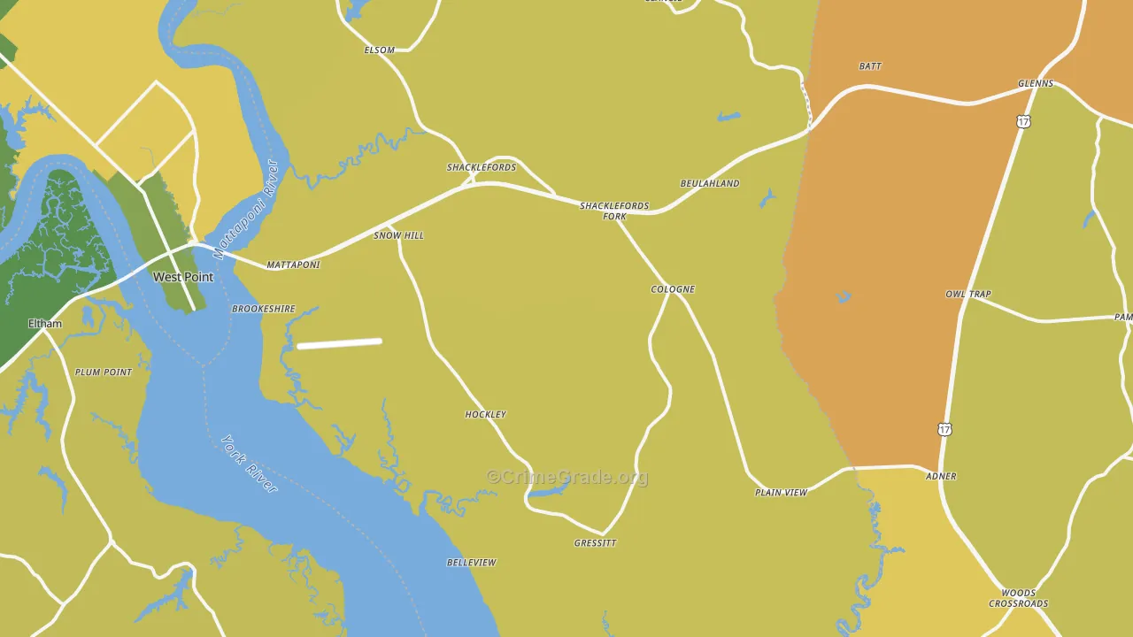 Shacklefords, VA Map of Vehicle Theft Rates