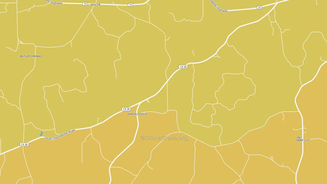 Shacklesville, AL Map of Vehicle Theft Rates