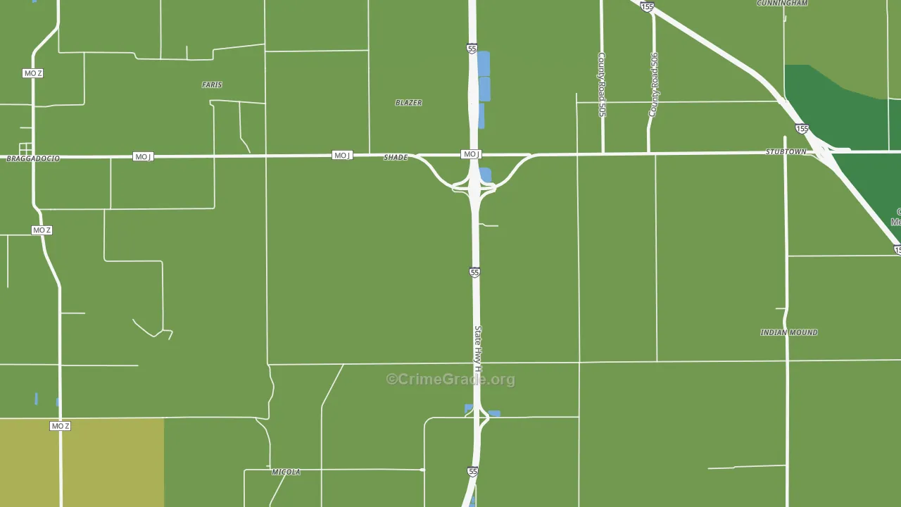Shade, MO Map of Vehicle Theft Rates