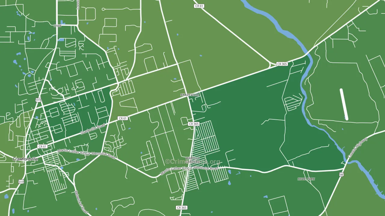 Shadeville, FL Map of Vehicle Theft Rates