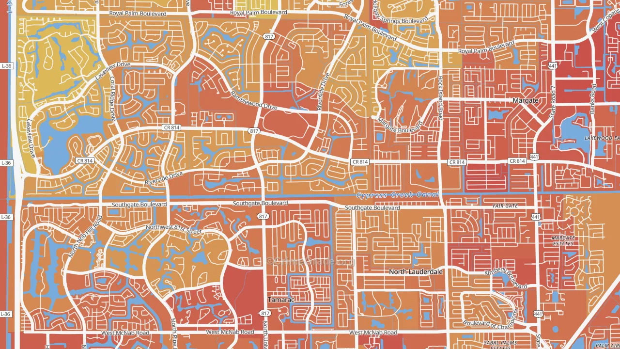 Shadow Wood, Coral Springs, FL Map of Vehicle Theft Rates