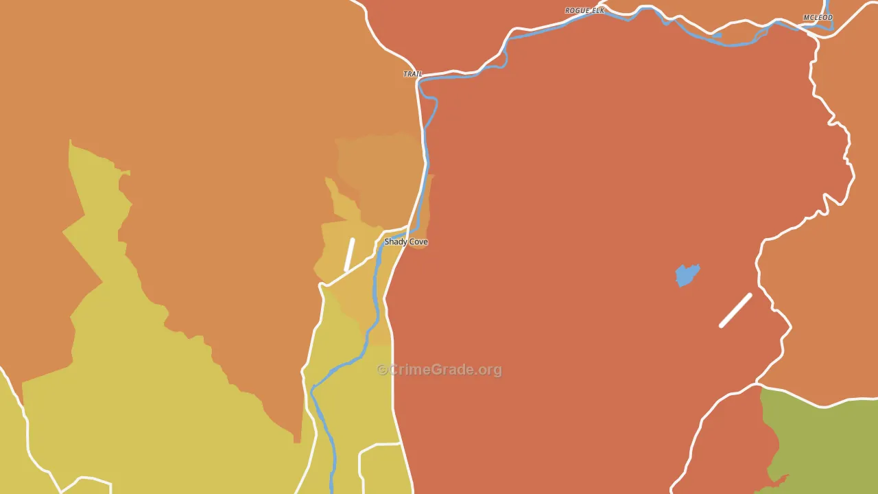 Shady Cove, OR Map of Vehicle Theft Rates