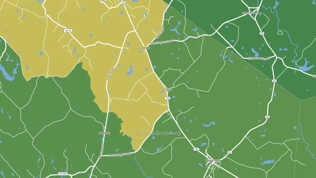 Shady Dale, GA Map of Vehicle Theft Rates