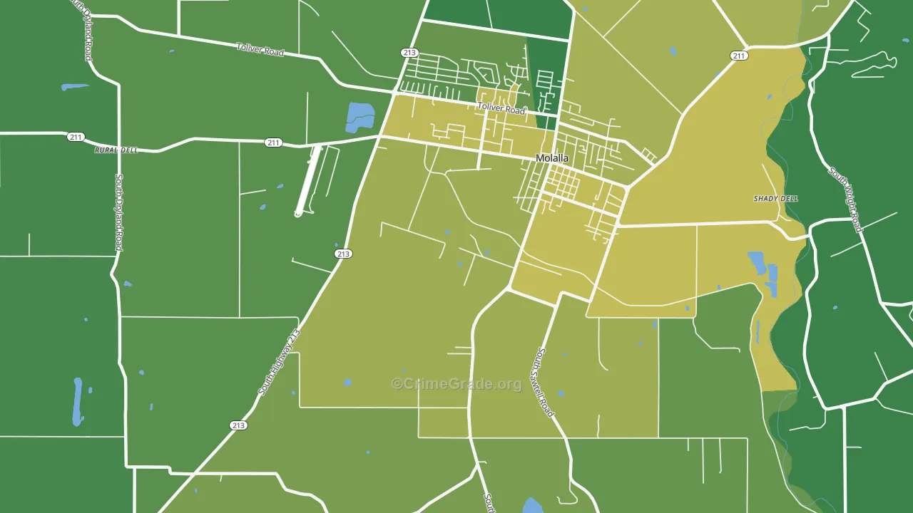 Shady Dell, OR Map of Vehicle Theft Rates
