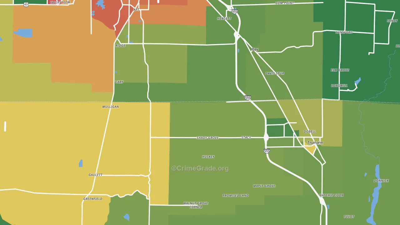 Shady Grove, AR Map of Vehicle Theft Rates