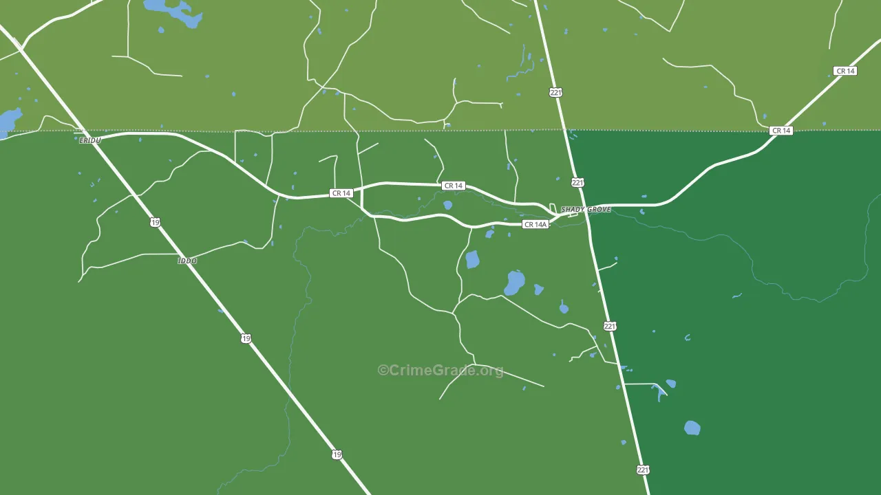 Shady Grove, FL Map of Vehicle Theft Rates