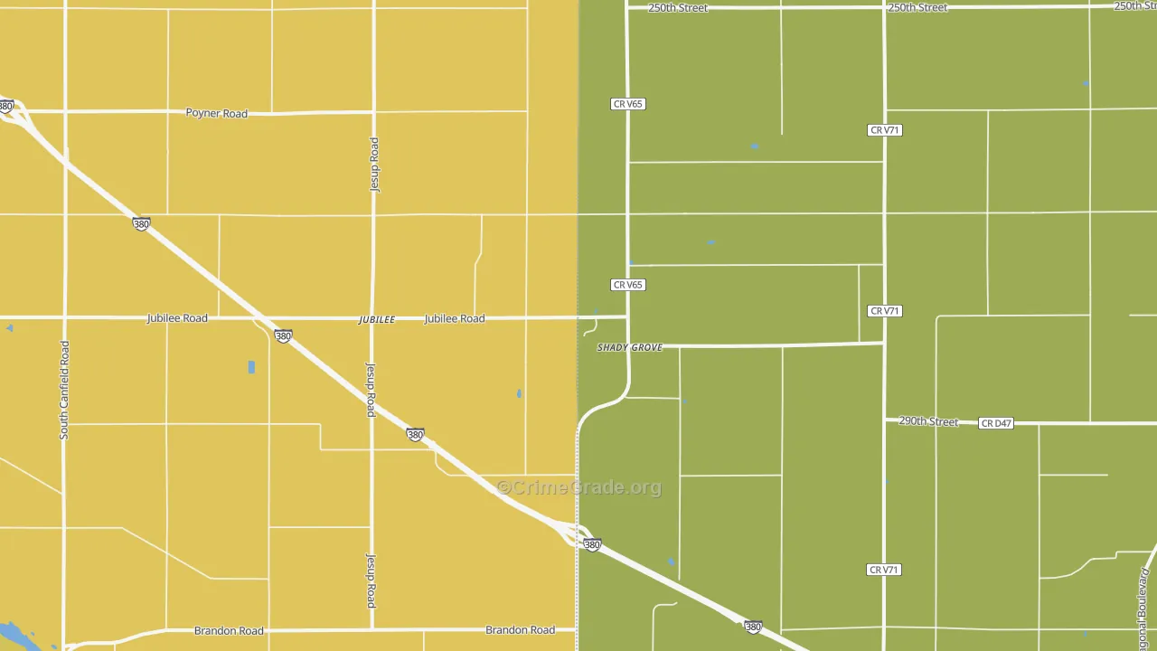 Shady Grove, IA Map of Vehicle Theft Rates