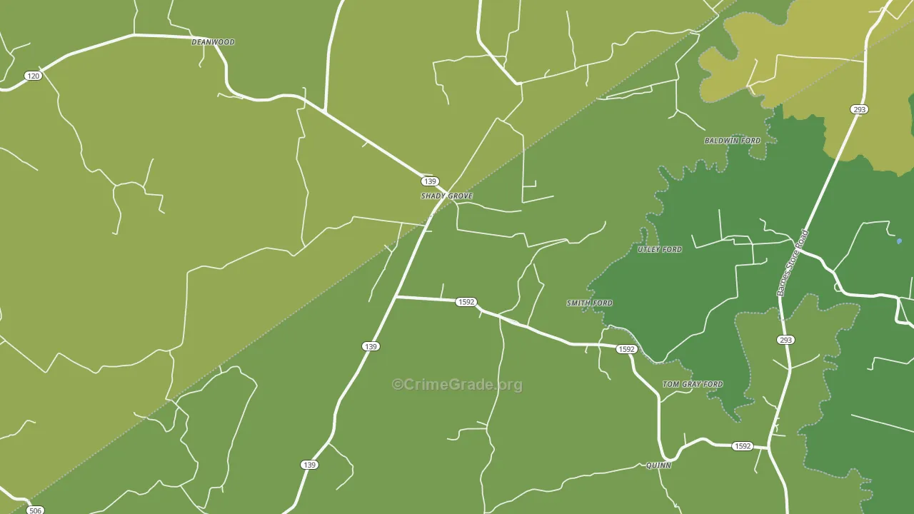 Shady Grove, KY Map of Vehicle Theft Rates