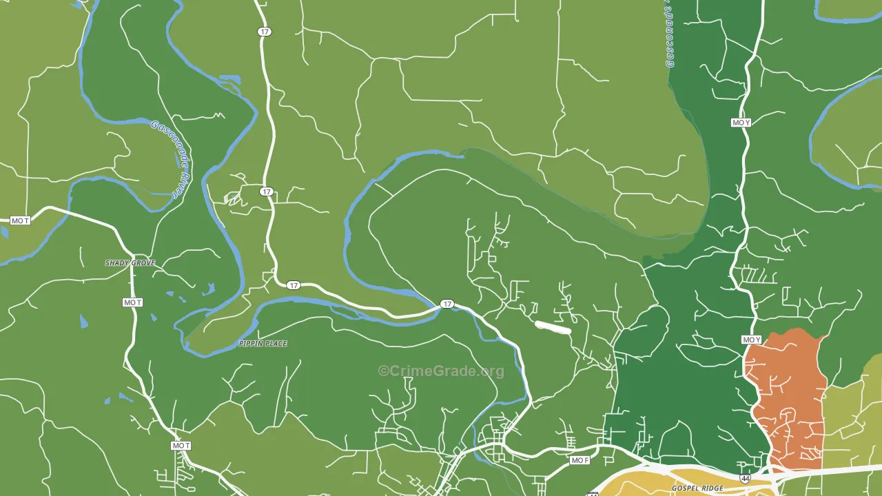 Shady Grove, MO Map of Vehicle Theft Rates