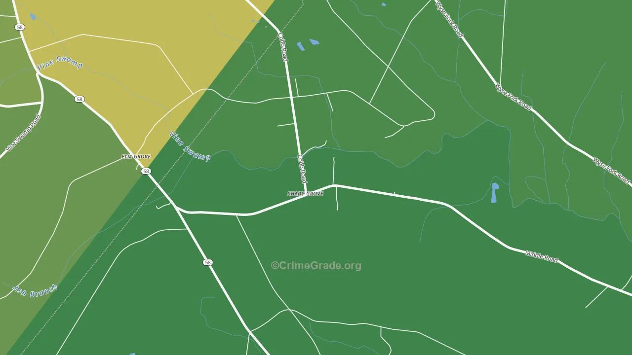 Shady Grove, NC Map of Vehicle Theft Rates