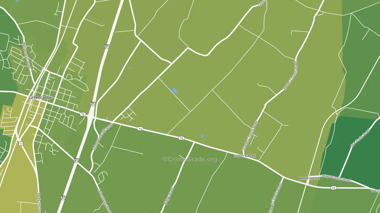Shady Grove, PA Map of Vehicle Theft Rates