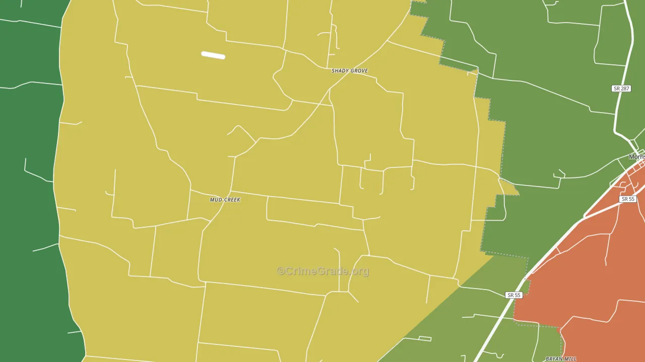 Shady Grove, TN Map of Vehicle Theft Rates