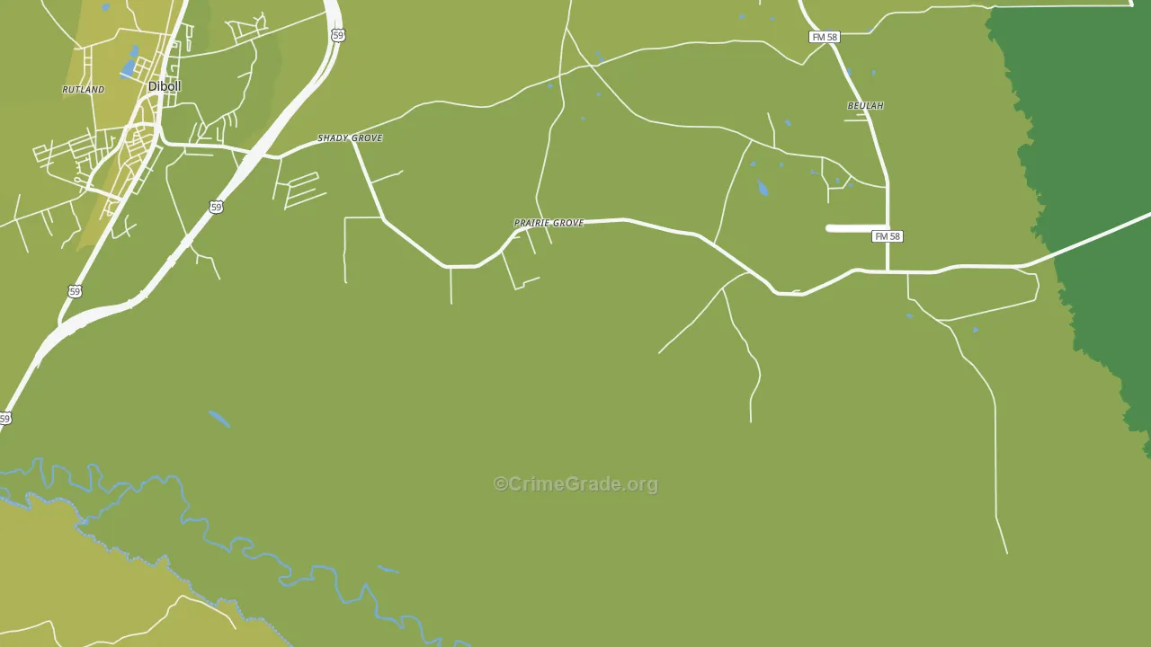 Shady Grove, TX Map of Vehicle Theft Rates