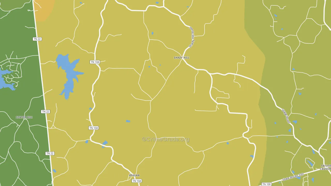 Shady Hill, TN Map of Vehicle Theft Rates