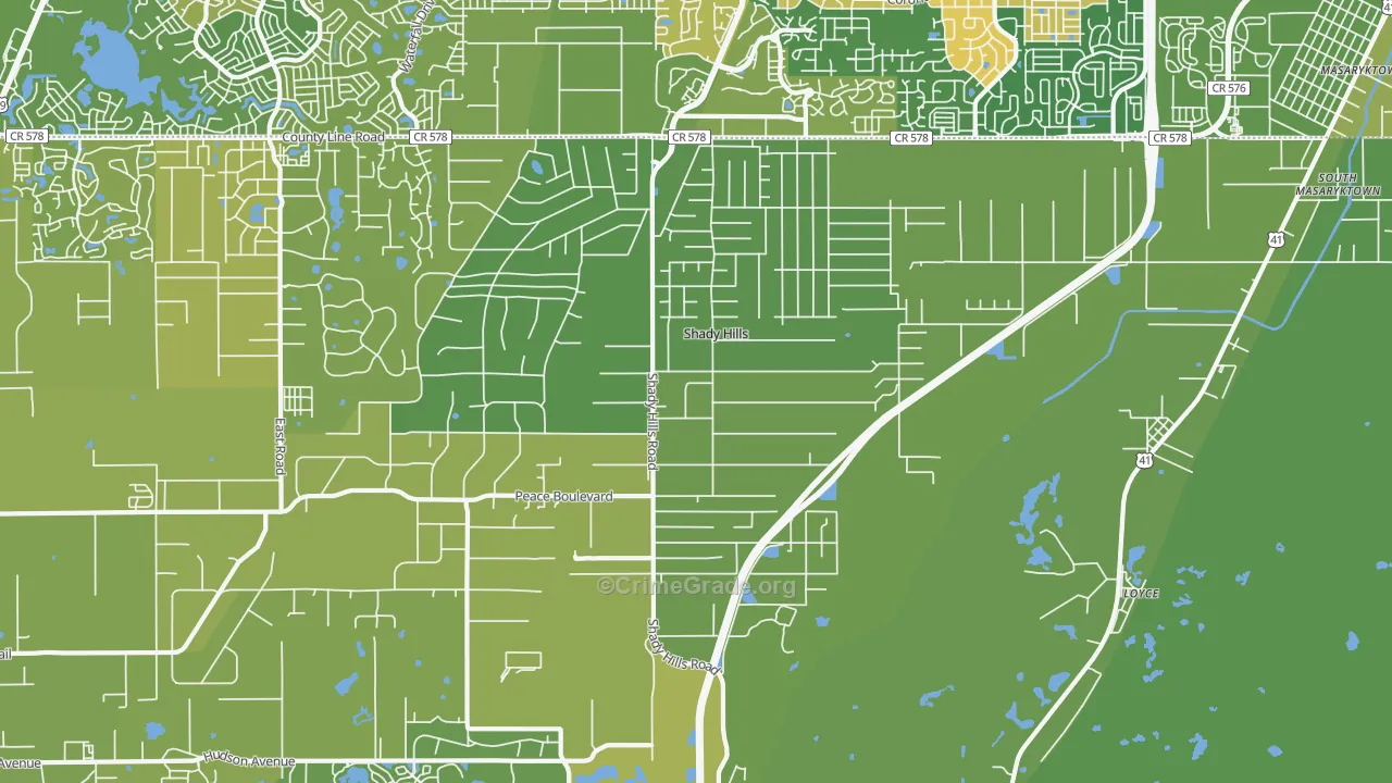 Shady Hills, FL Map of Vehicle Theft Rates