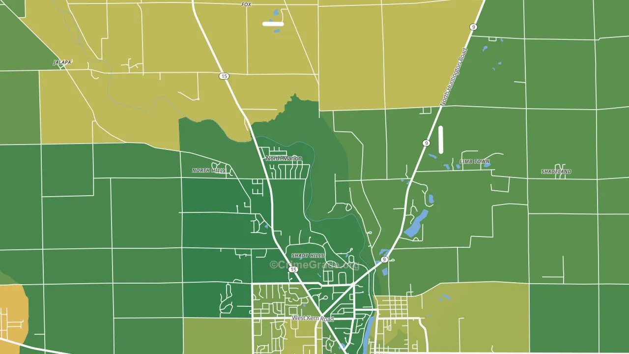 Shady Hills, IN Map of Vehicle Theft Rates