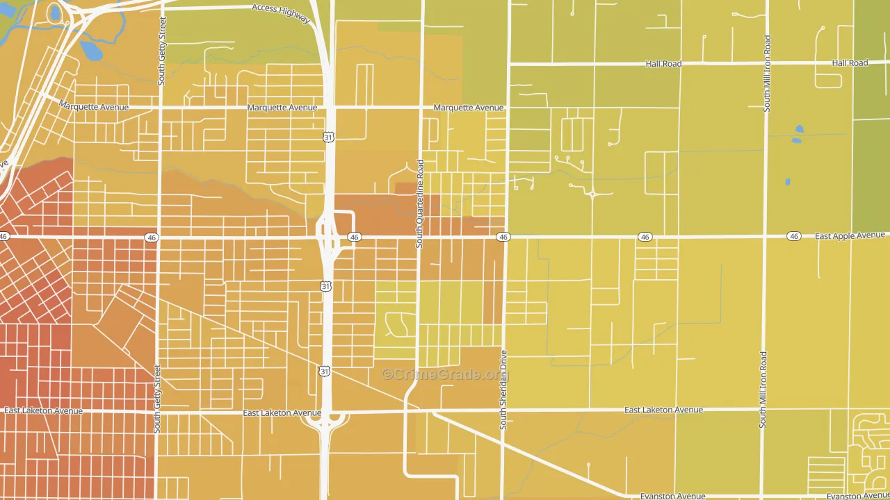 Shady Park Neighbourhood, Muskegon, MI Map of Vehicle Theft Rates