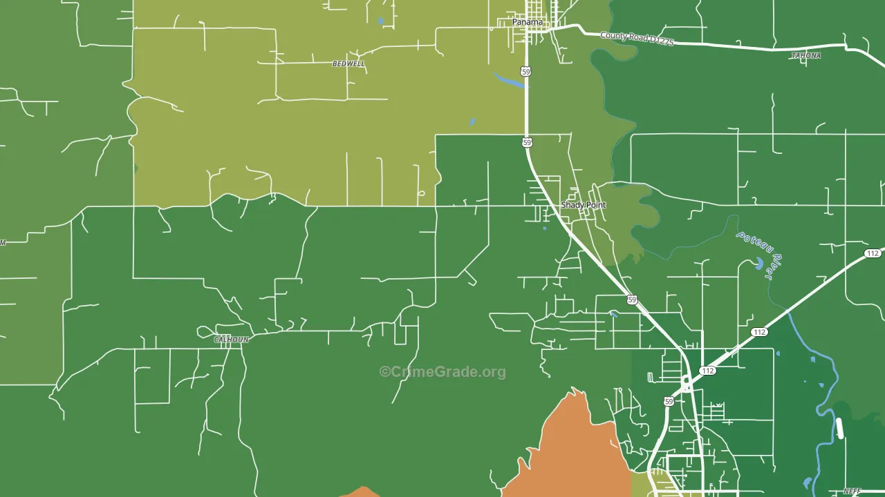 Shady Point, OK Map of Vehicle Theft Rates