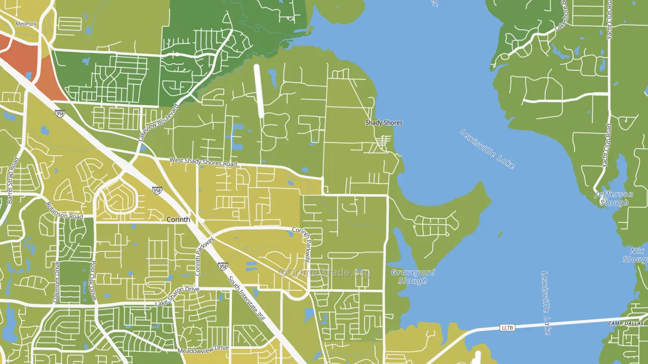 Shady Shores, TX Map of Vehicle Theft Rates