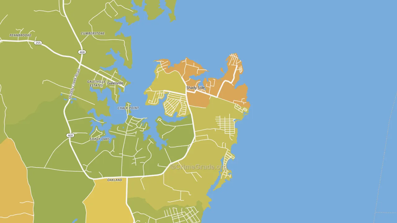 Shady Side, MD Map of Vehicle Theft Rates