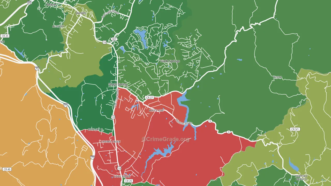 Shady Spring, WV Map of Vehicle Theft Rates