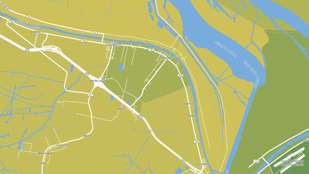Shadyside, LA Map of Vehicle Theft Rates