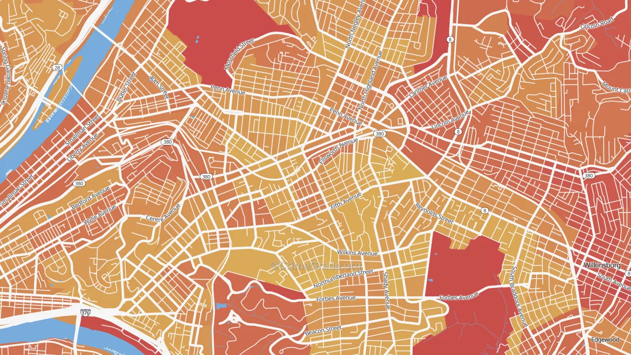 Shadyside, Pittsburgh, PA Map of Vehicle Theft Rates