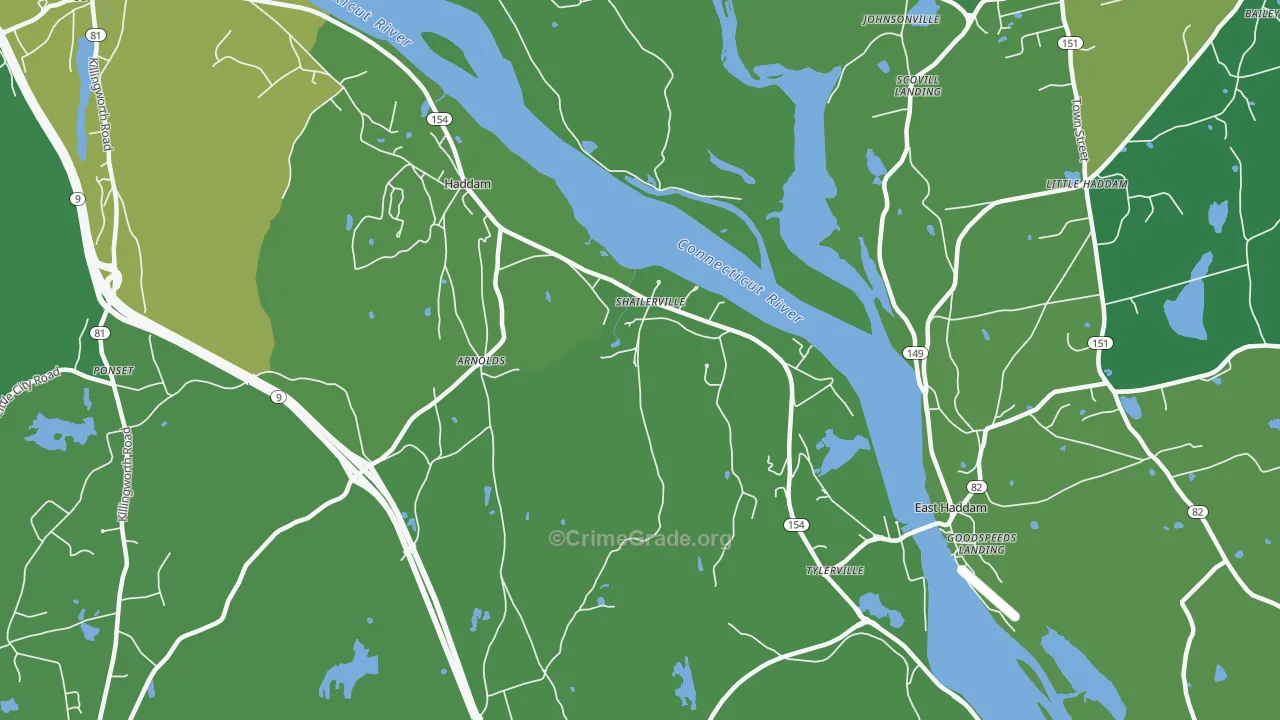 Shailerville, CT Map of Vehicle Theft Rates