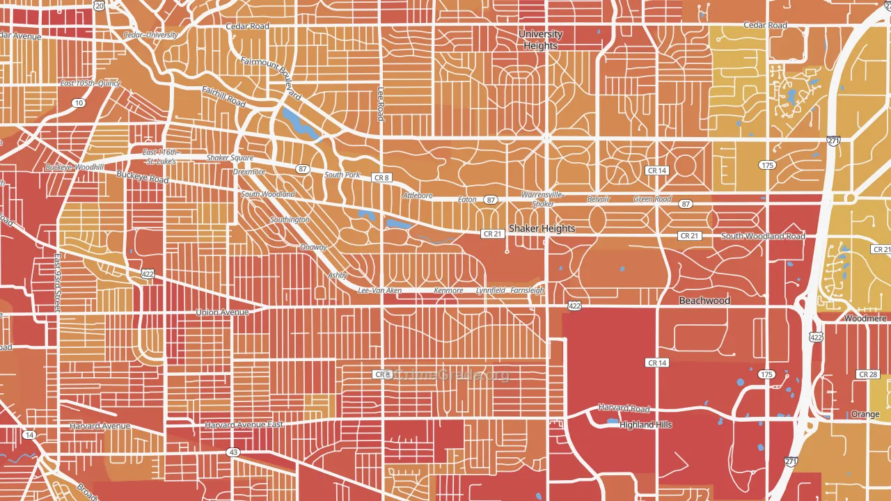 Shaker Heights, OH Map of Vehicle Theft Rates