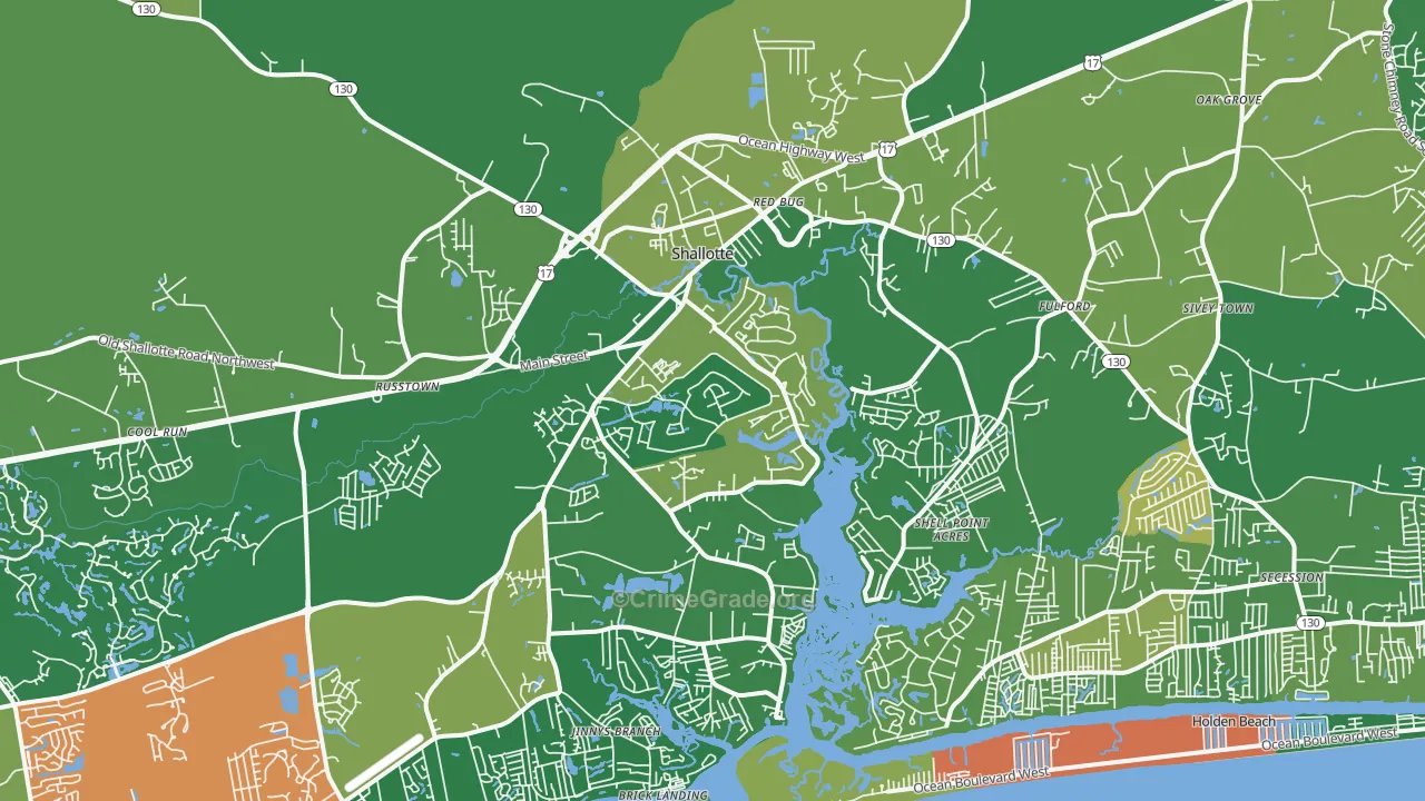 Shallotte, NC Map of Vehicle Theft Rates