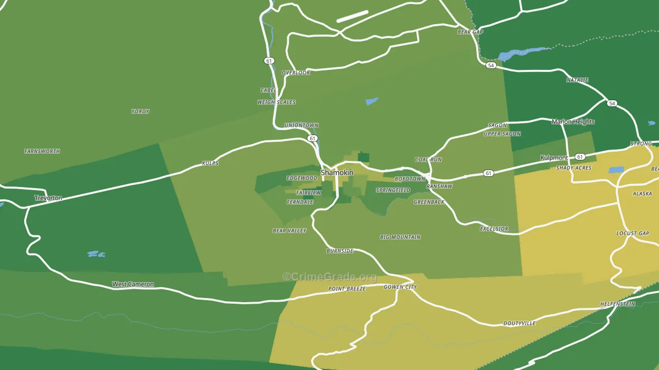 Shamokin, PA Map of Vehicle Theft Rates