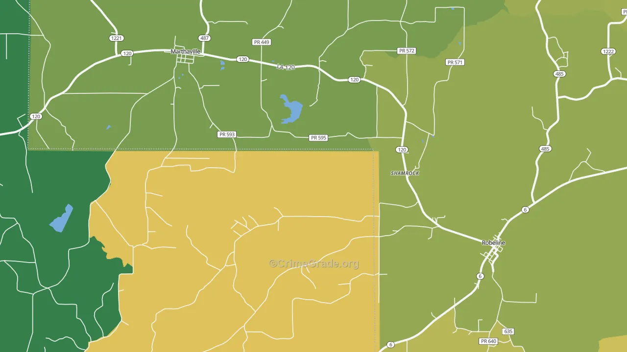 Shamrock, LA Map of Vehicle Theft Rates