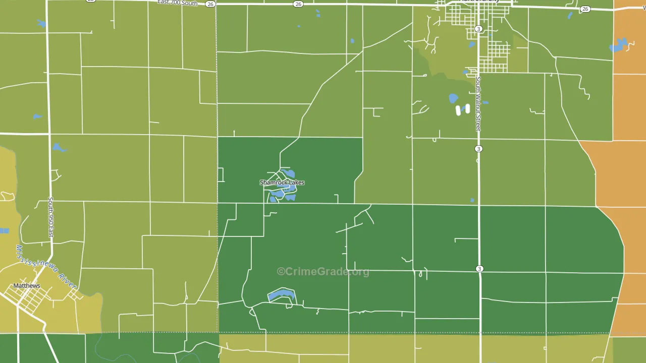 Shamrock Lakes, IN Map of Vehicle Theft Rates