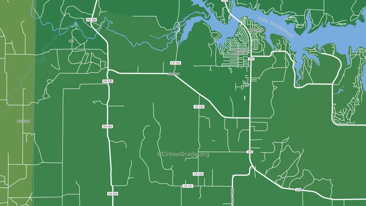 Shamrock Shores, TX Map of Vehicle Theft Rates