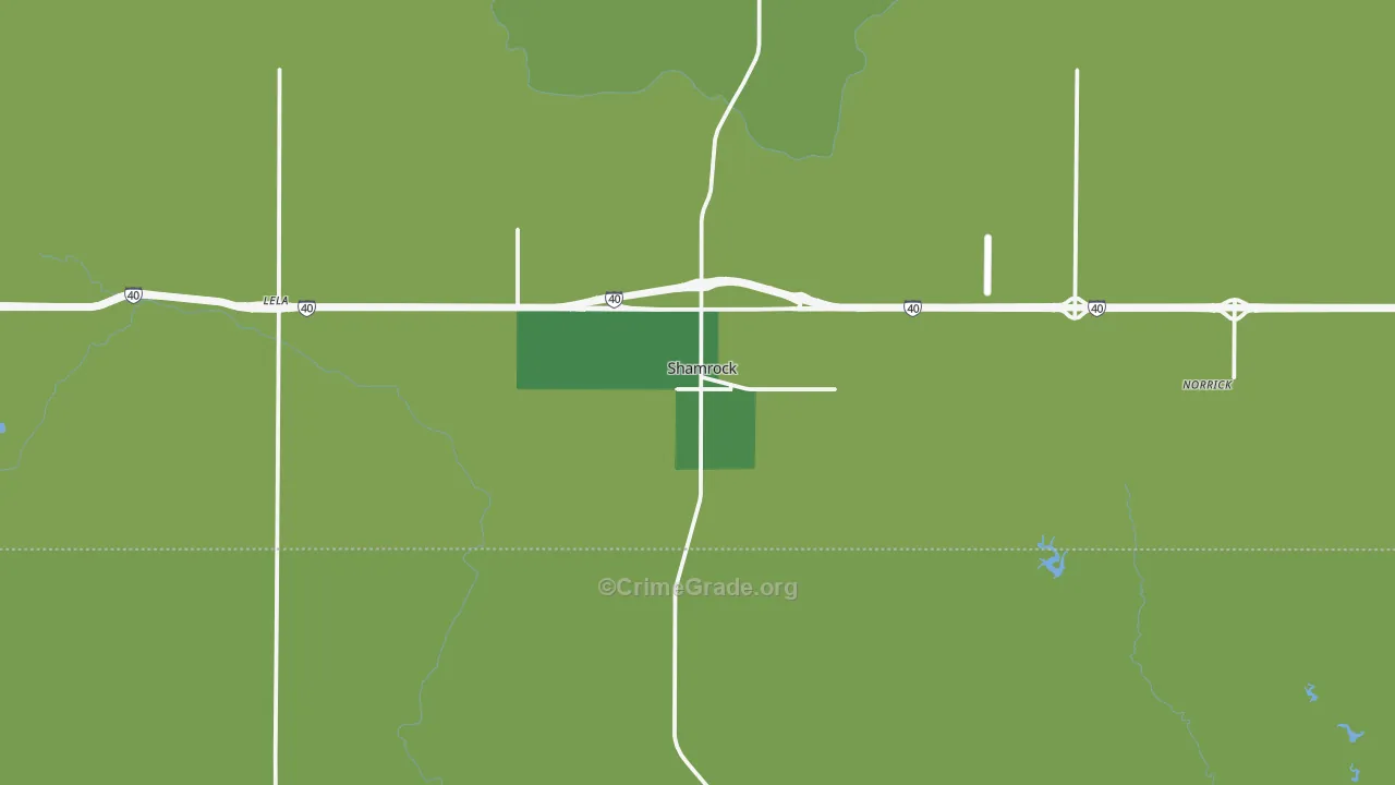 Shamrock, TX Map of Vehicle Theft Rates