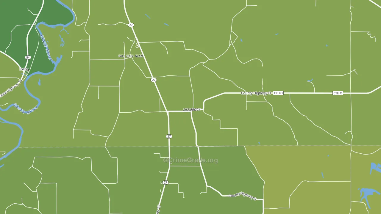 Shamrock, WI Map of Vehicle Theft Rates
