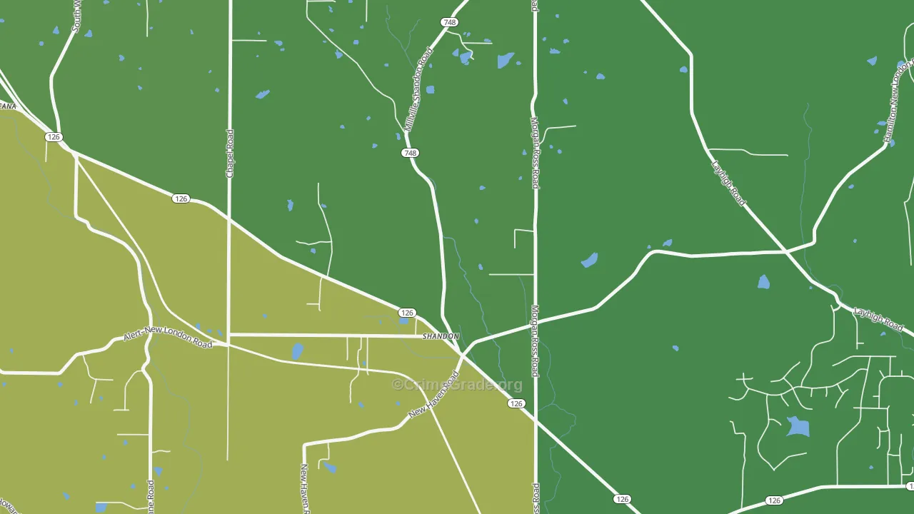 Shandon, OH Map of Vehicle Theft Rates