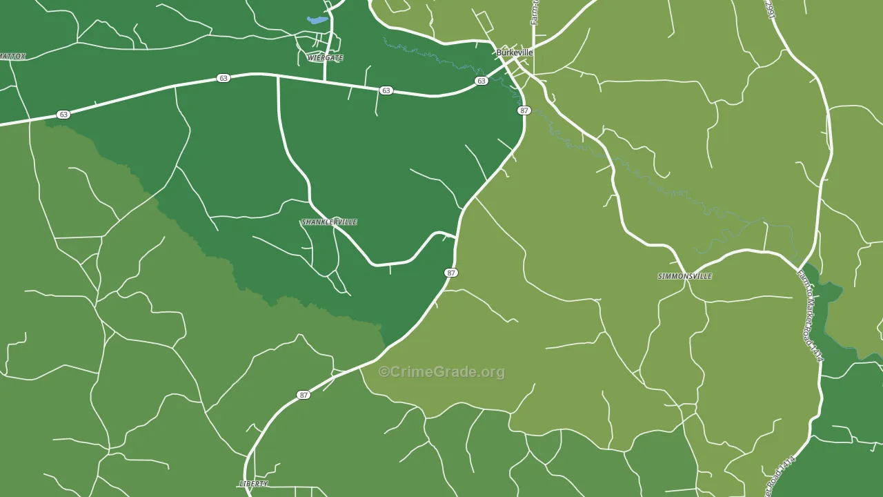 Shanklerville, TX Map of Vehicle Theft Rates